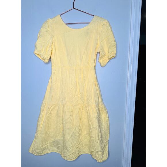 LOVE WHIT Yellow 100% Cotton Crewneck Short Sleeve Tie Back Dress Size Medium - Picture 3 of 14